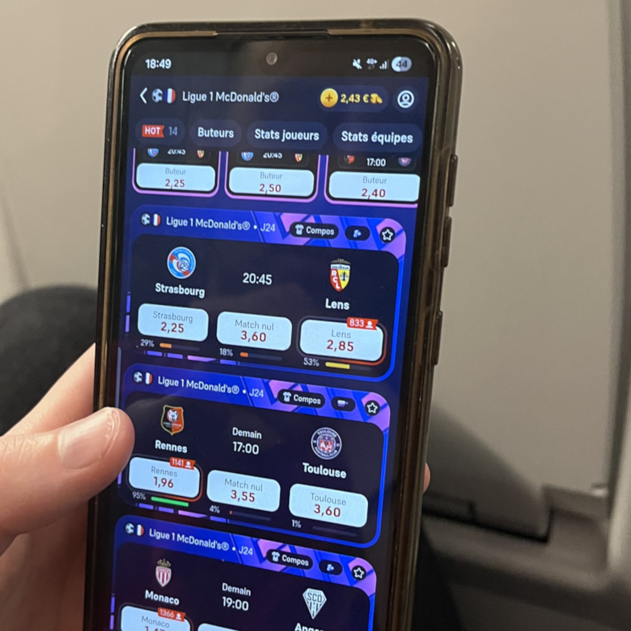 L'interface de l'application Winamax.
