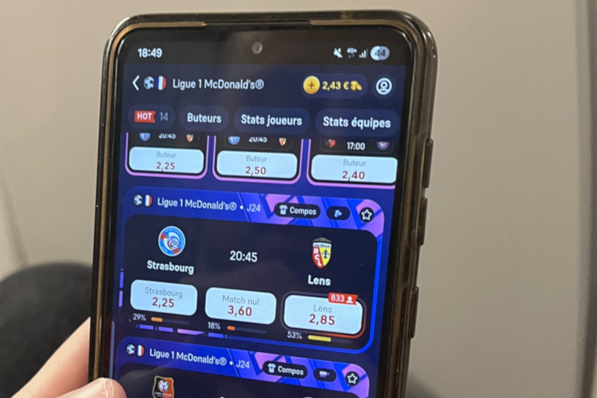 L'interface de l'application Winamax.